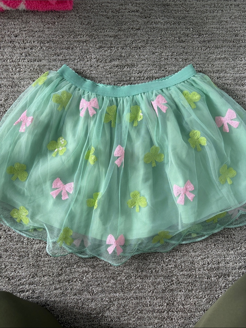 Sweet Wink tutu  Tulle Skirt with Pink Bows & Lime Clover Appliques